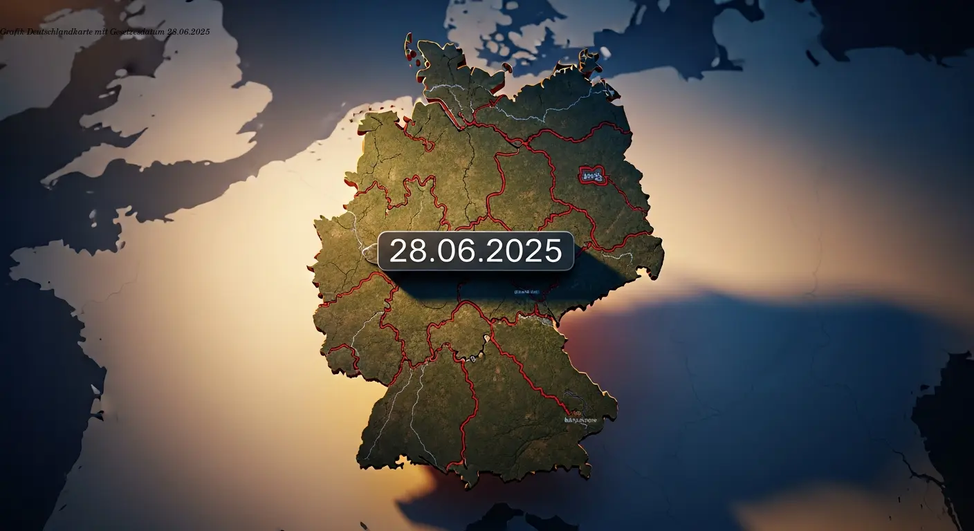 Grafik Deutschlandkarte mit Gesetzesdatum 28.06.2025