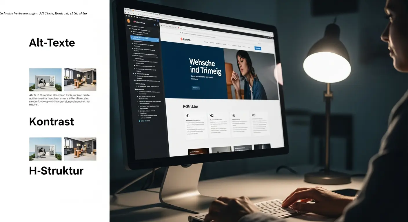 Schnelle Verbesserungen: Alt‑Texte, Kontrast, H‑Struktur