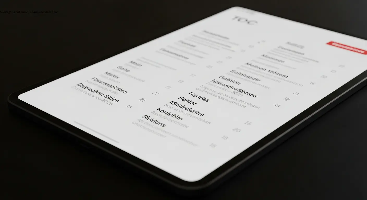 Schrägansicht einer Inhaltsübersicht/Toc