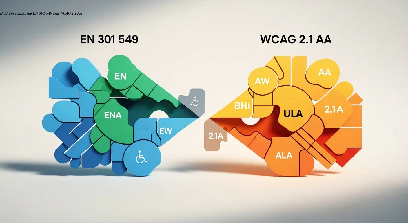 Diagram comparing EN 301 549 and WCAG 2.1 AA