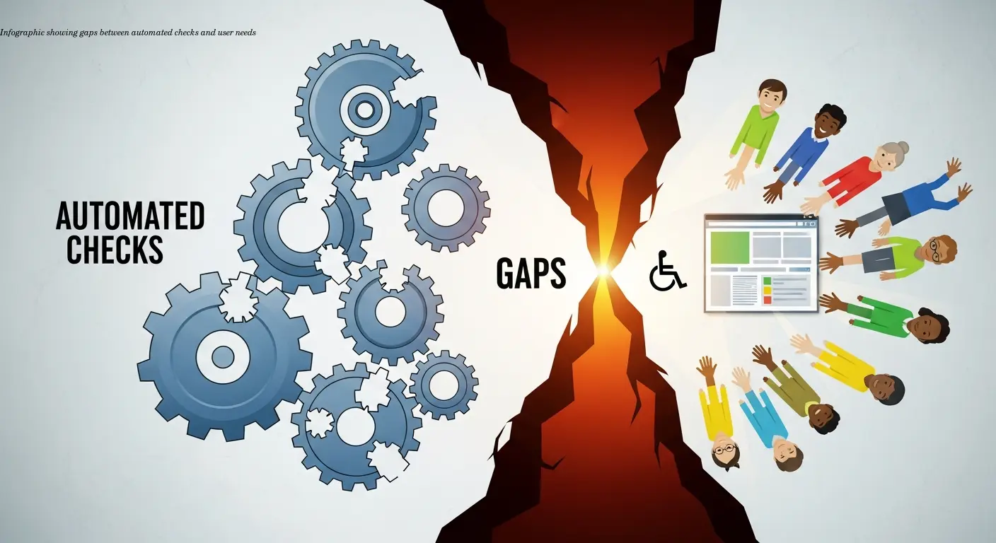 Infographic showing gaps between automated checks and user needs