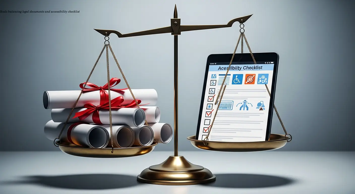 Scale balancing legal documents and accessibility checklist