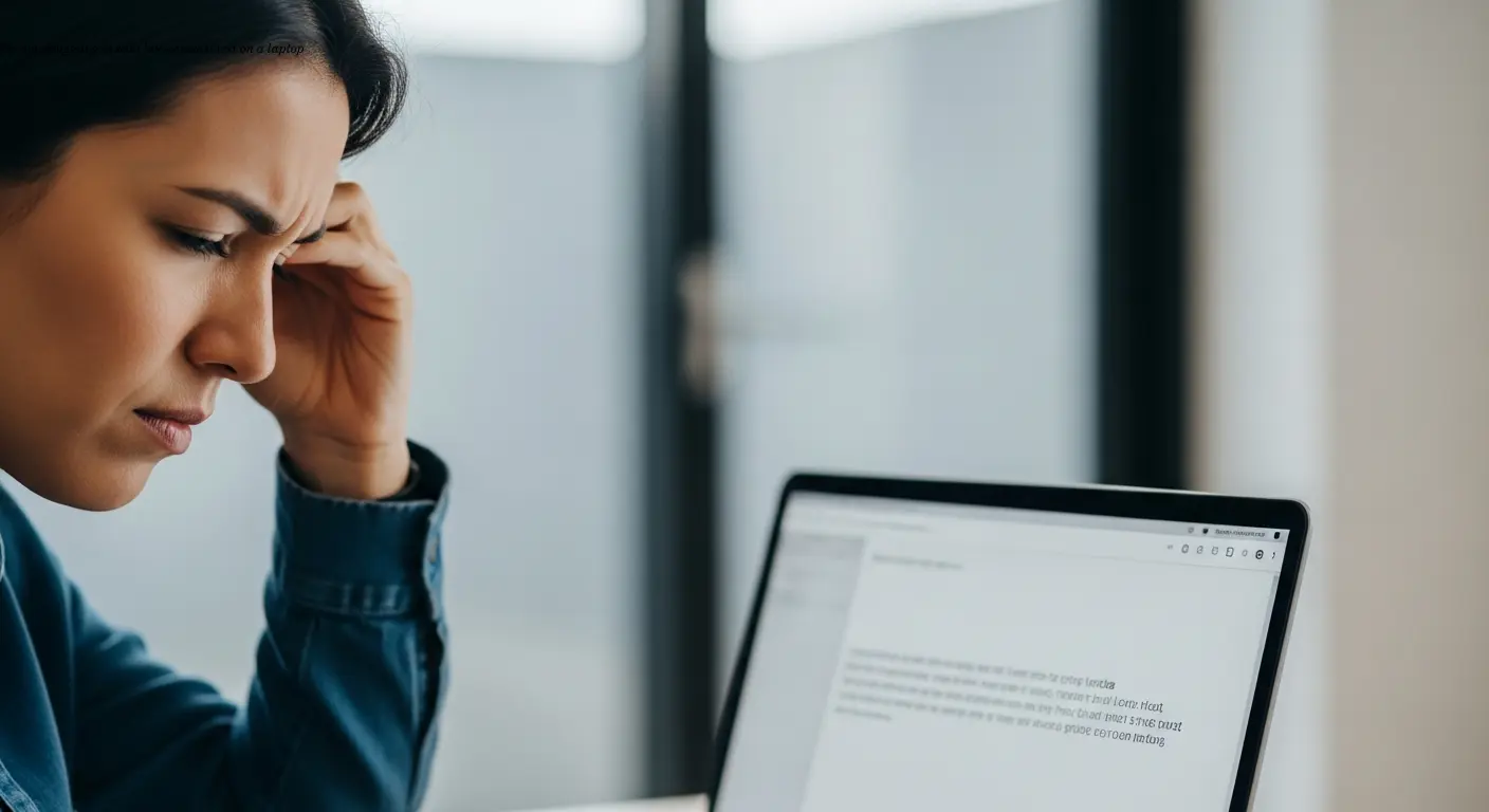 Person struggling to read low-contrast text on a laptop
