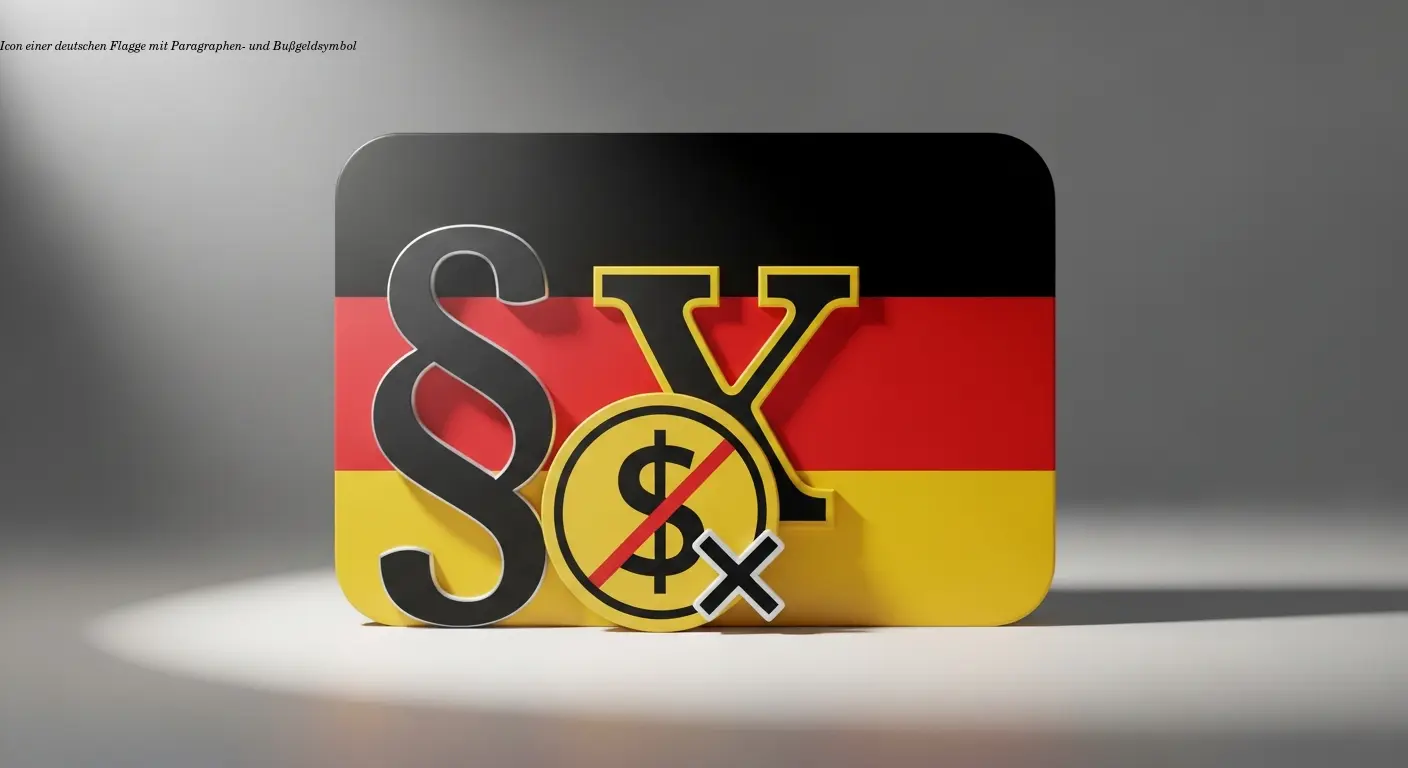 Icon einer deutschen Flagge mit Paragraphen- und Bußgeldsymbol