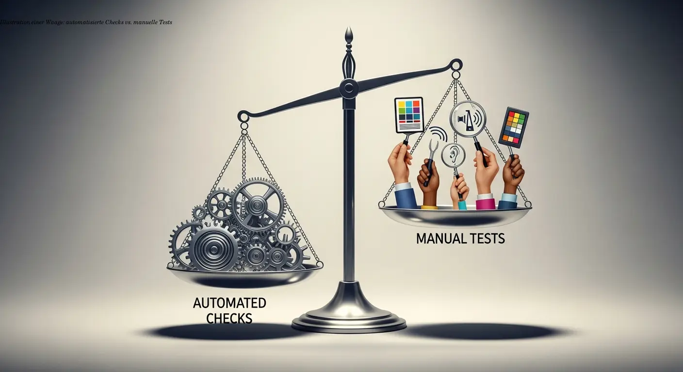 Illustration einer Waage: automatisierte Checks vs. manuelle Tests