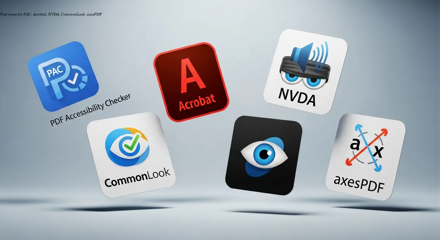 Tool icons for PAC, Acrobat, NVDA, CommonLook, axesPDF