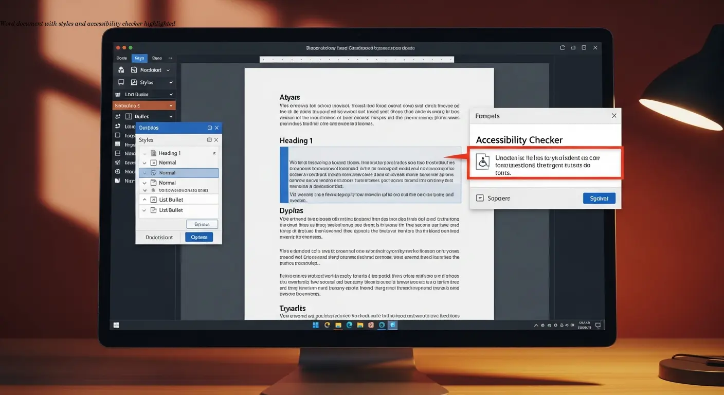 Word document with styles and accessibility checker highlighted