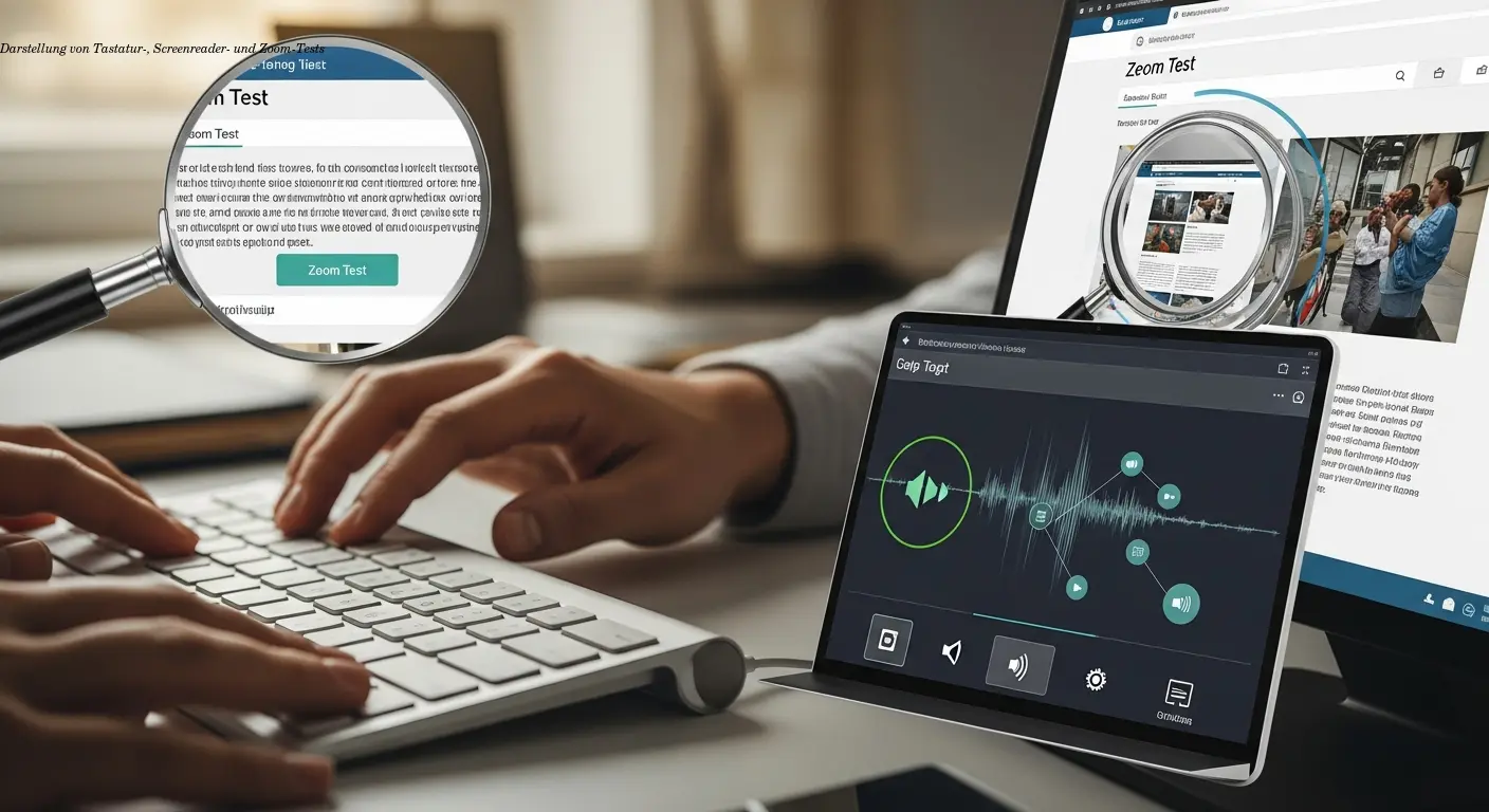Darstellung von Tastatur-, Screenreader- und Zoom-Tests
