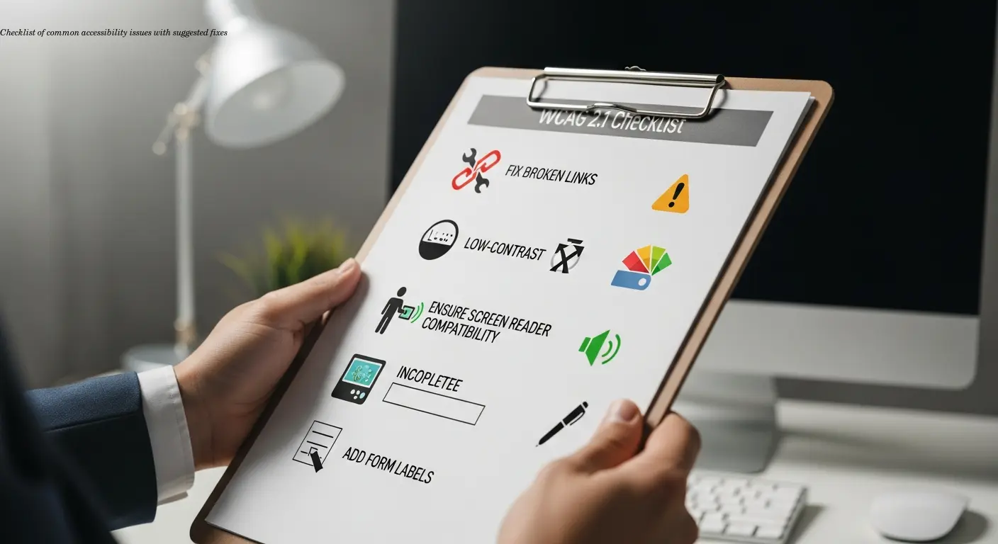 Checklist of common accessibility issues with suggested fixes