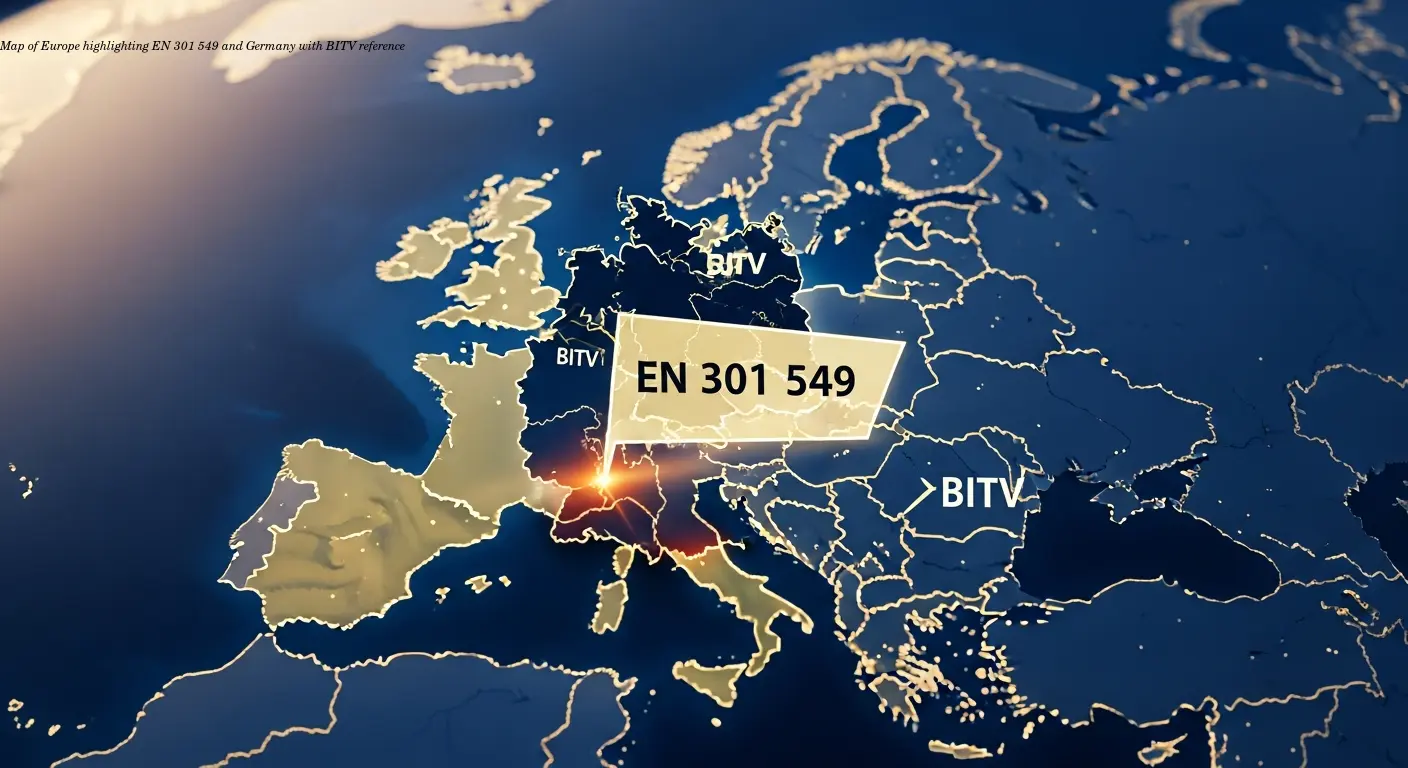 Map of Europe highlighting EN 301 549 and Germany with BITV reference