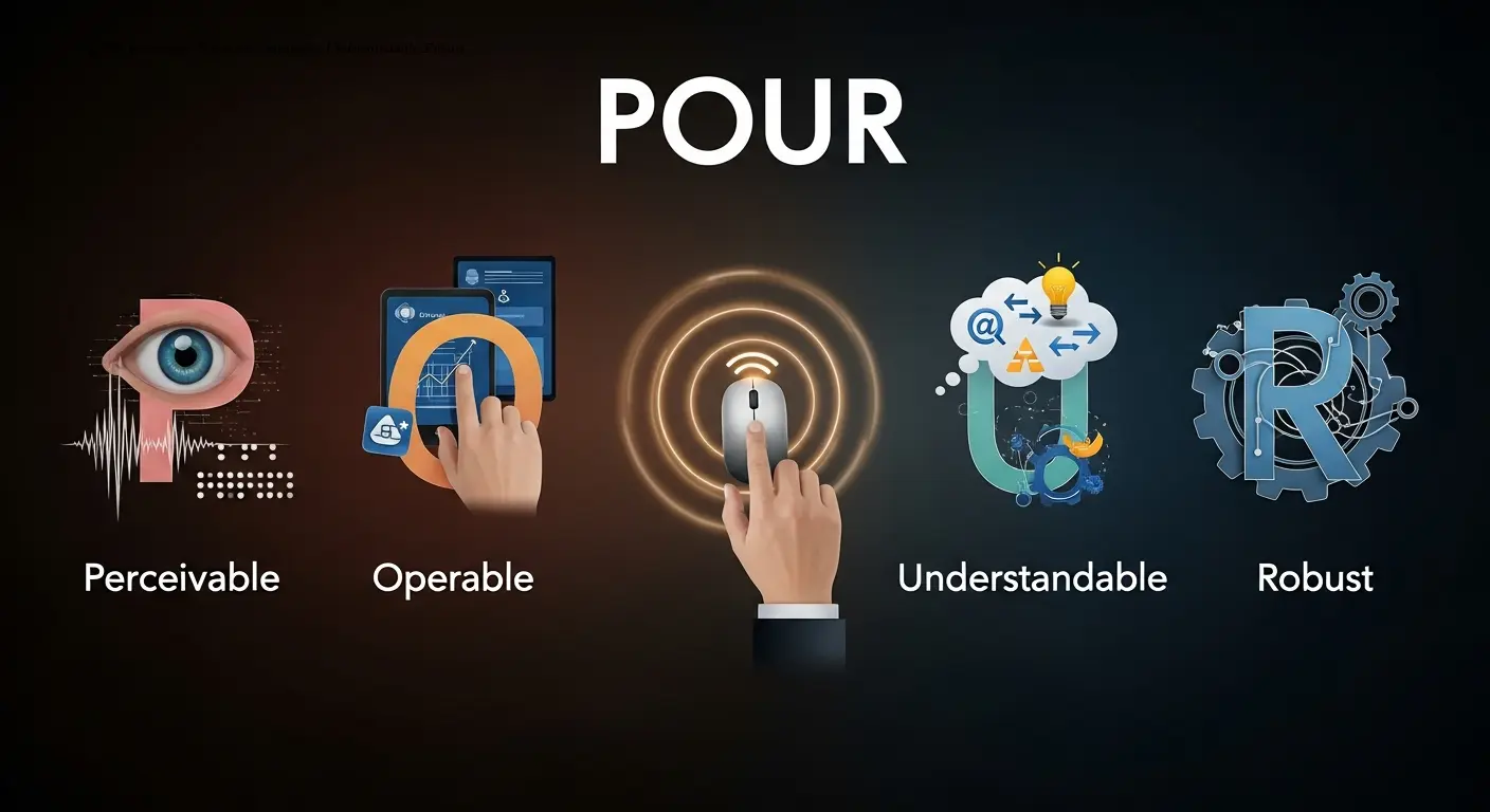 Graphic showing POUR acronym: Perceivable, Operable, Understandable, Robust