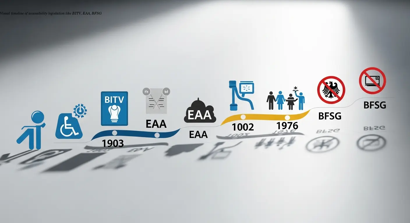 Visual timeline of accessibility legislation like BITV, EAA, BFSG