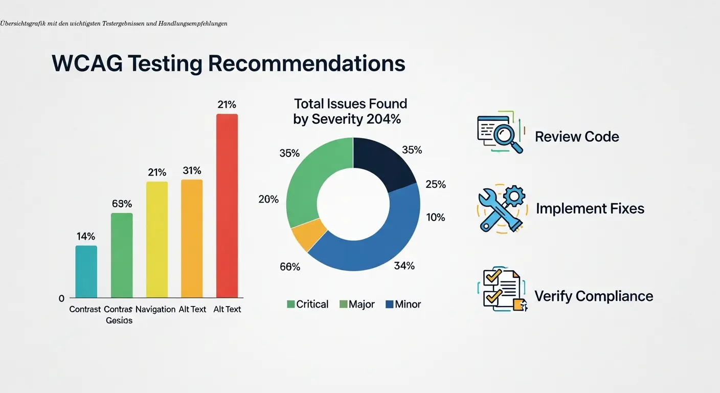 Übersichtsgrafik mit den wichtigsten Testergebnissen und Handlungsempfehlungen
