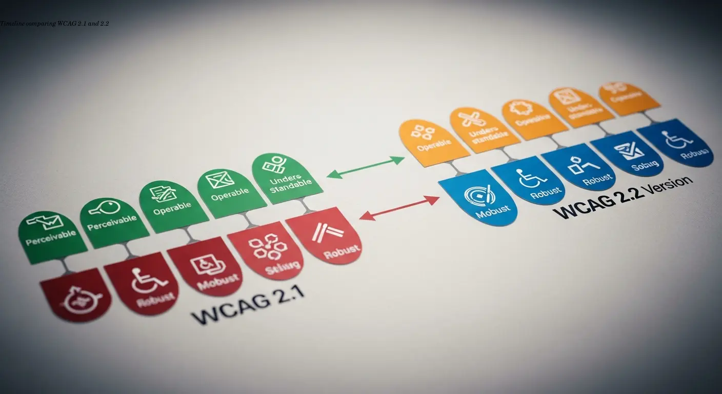 Timeline comparing WCAG 2.1 and 2.2