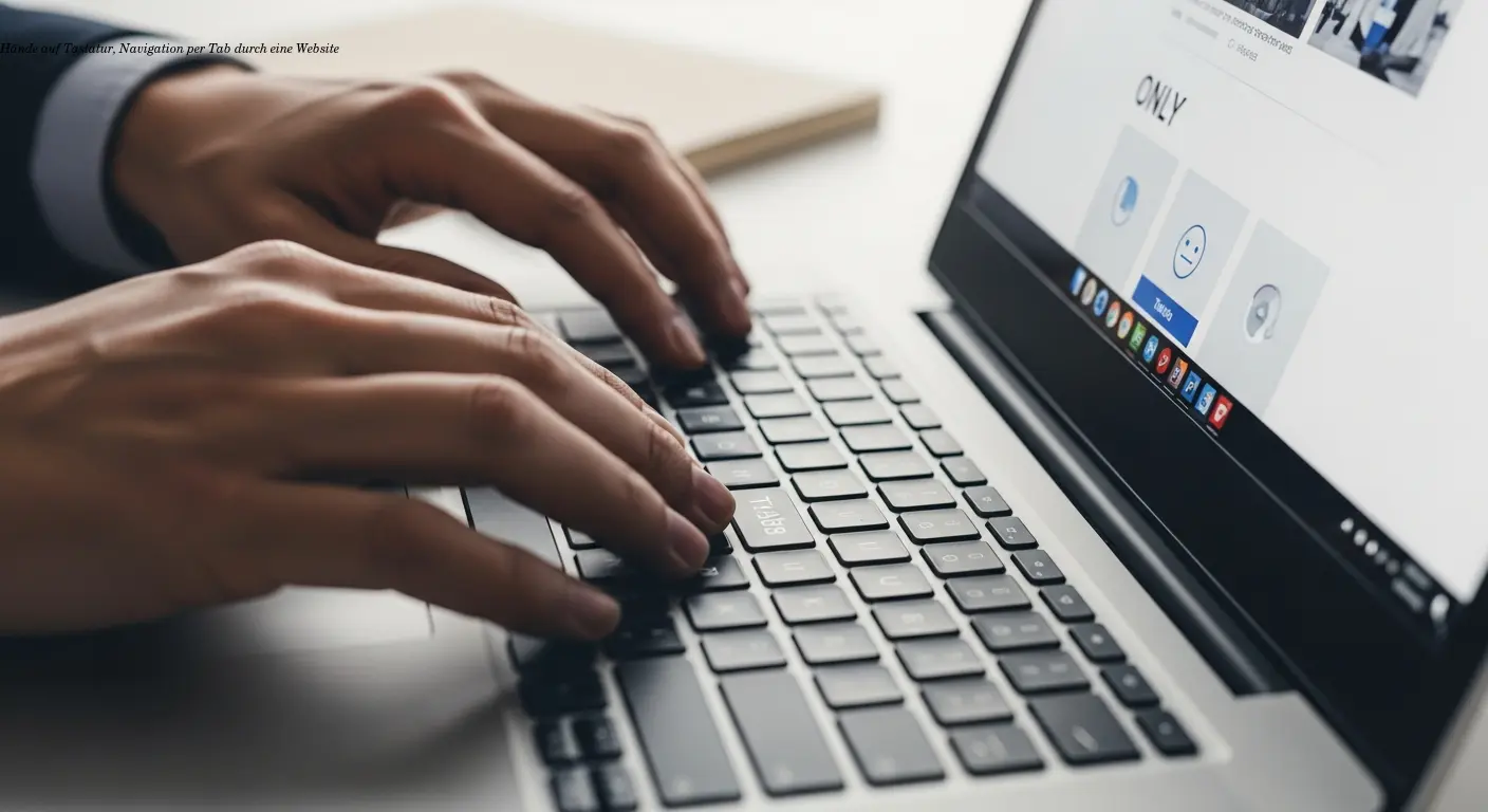 Hände auf Tastatur, Navigation per Tab durch eine Website