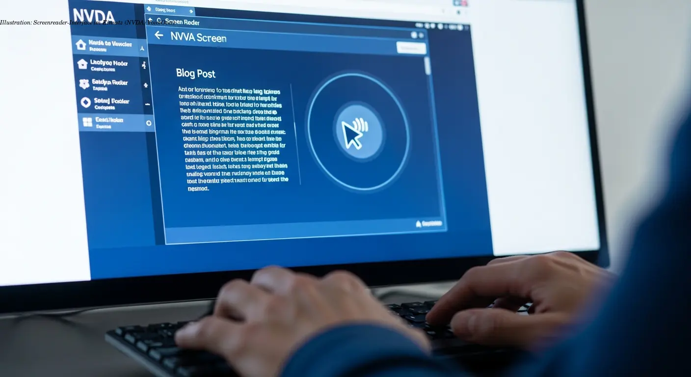 Illustration: Screenreader-Interface im Einsatz (NVDA/VoiceOver)